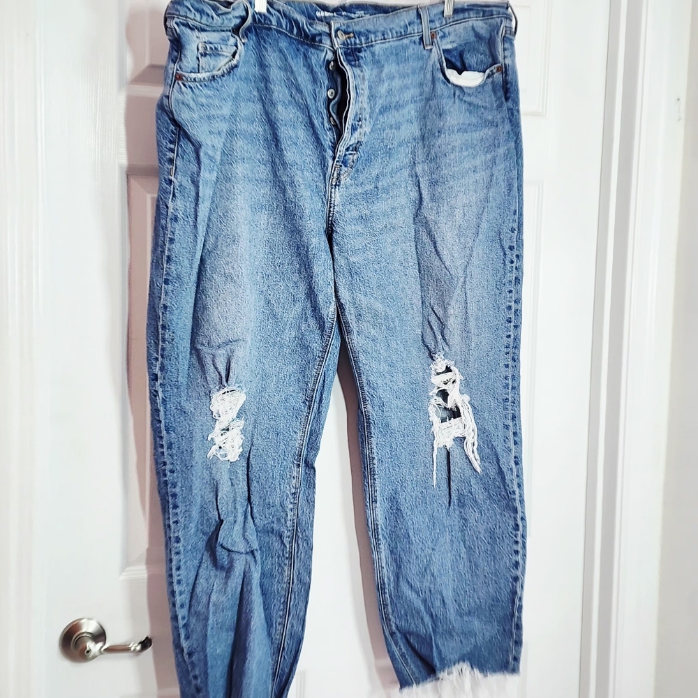 Old Navy  Size 24 High Rise Slouchy Straight Crop Secret Slim Pockets Distressed